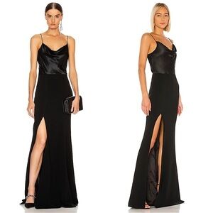 CINQ A SEPT Silk Satin Bodice Crepe Skirt Sleeveless Draped Neck Leg Slit Gown 6